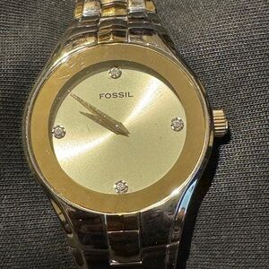 Men’s Fossil Arkitekt Silver And Gold Tone FS-4040 Watch With Dianond Accents